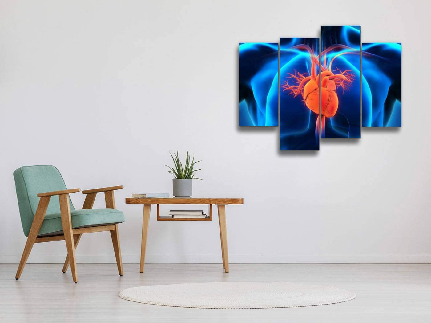 Human Heart Anatomy Canvas Wall Art - Modern Framed Painting Poster Set of 4 Panels | Ready to Hang Home Decor for Living Room, Bedroom & Office | Perfect for Medical Students, Doctors & Science Lovers