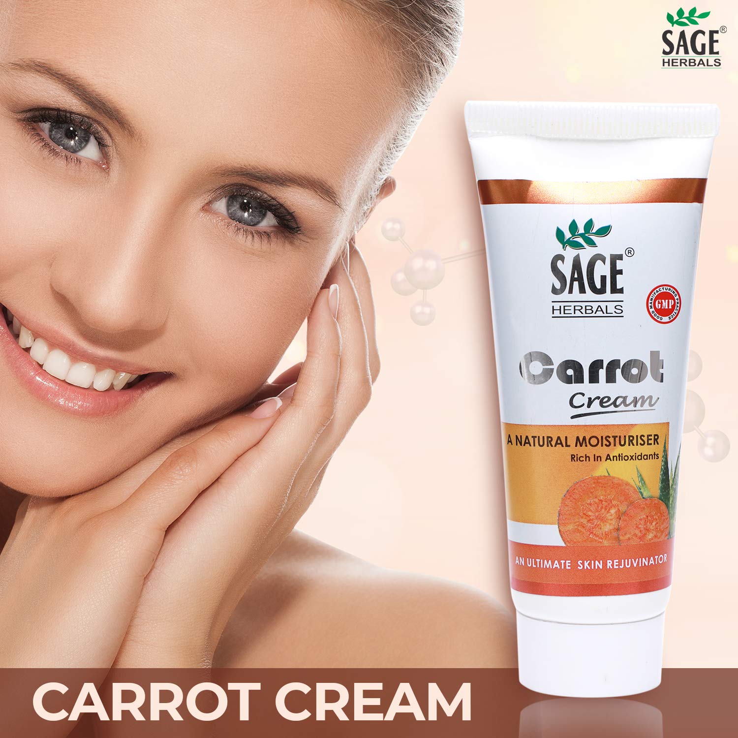 Organic Sage Herbals Carrot Cream with Carrot Seed Oil & Aloe Vera - Deep Moisturizing & Nourishing Face & Body Cream for Soft Smooth Skin - Helps Reduce Stretch Marks & Dark Circles - 60g Jar - Perfect for Daily Skincare Routine & Nighttime Repair