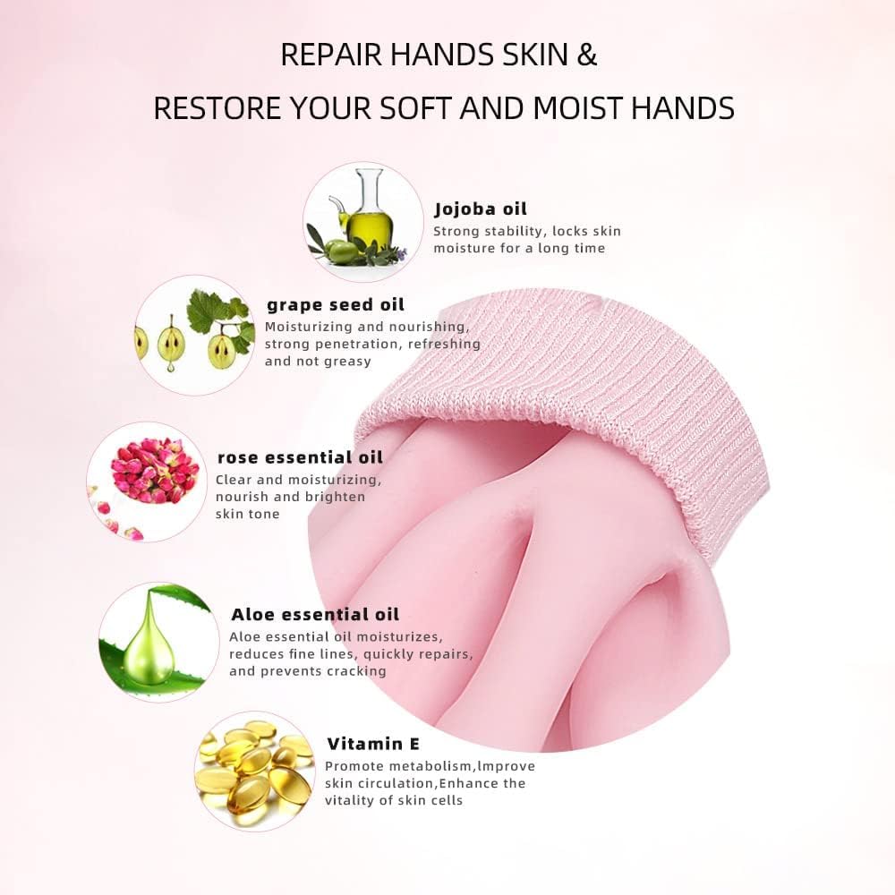 VIVUE Moisturizing Gloves for Women & Men - Silicone Spa Gel Gloves for Soft, Hydrated Hands - Exfoliating & Healing Dry, Cracked Skin - Repair Rough Skin & Cuticles - Perfect for Overnight Hand Treatment & Spa Care at Home