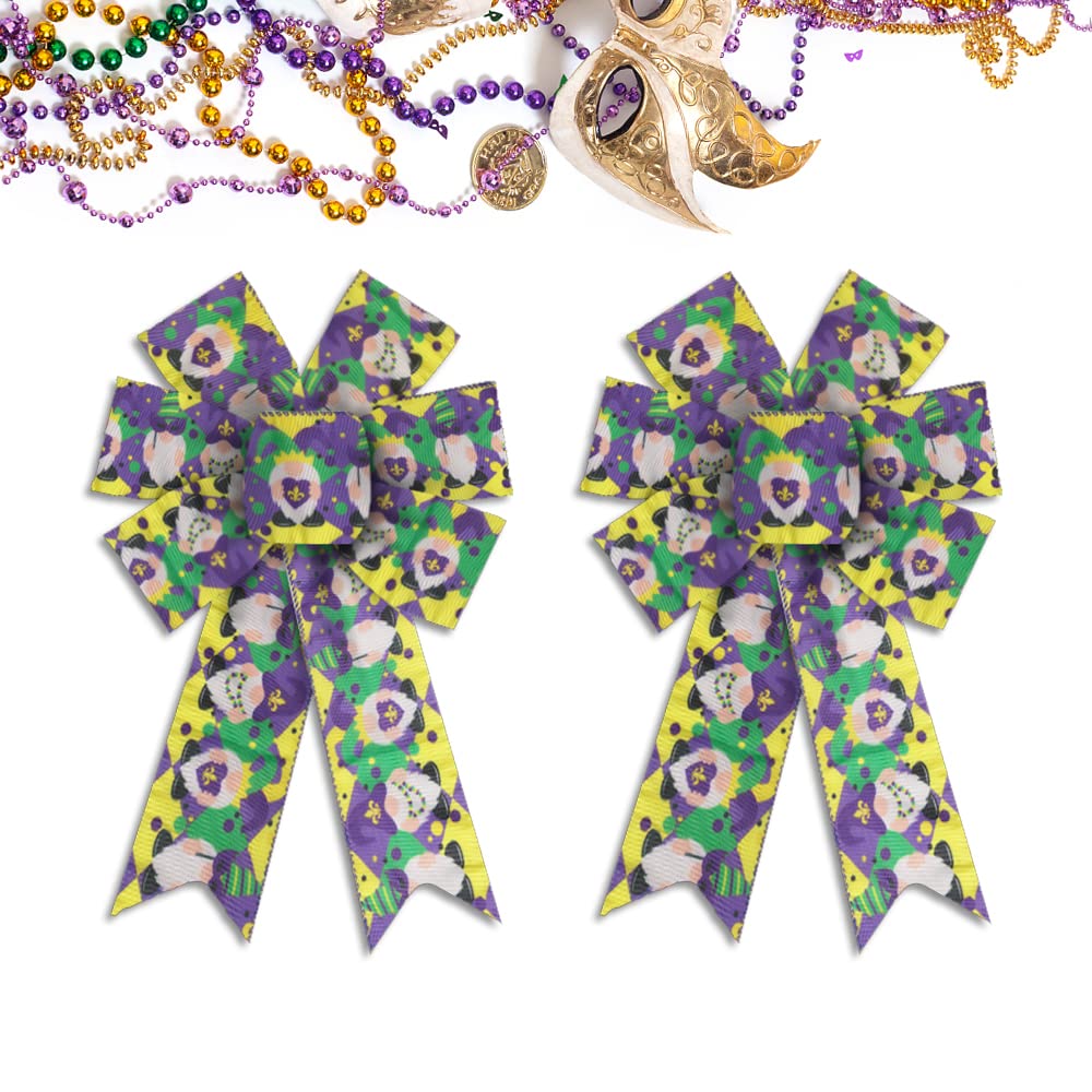 ABTOLS 2-Pack Mardi Gras Wreath Bows - Green, Purple & Yellow Decorative Bows for Carnival Party, Front Door & Indoor/Outdoor Decor | Perfect for Wreaths, Gnomes & Festive Home Decorations