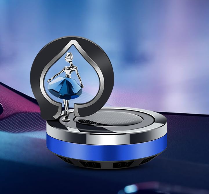 BNTR Solar Powered Rotating Car Air Freshener - Elegant Ballet Dancer Aromatherapy Diffuser for Car, Office & Home Decor - Blue Scented Perfume Ornament - Perfect Stocking Stuffer & Gift Idea for Car Lovers (Use in Vehicles, Desks or as Home Fragrance Decor)