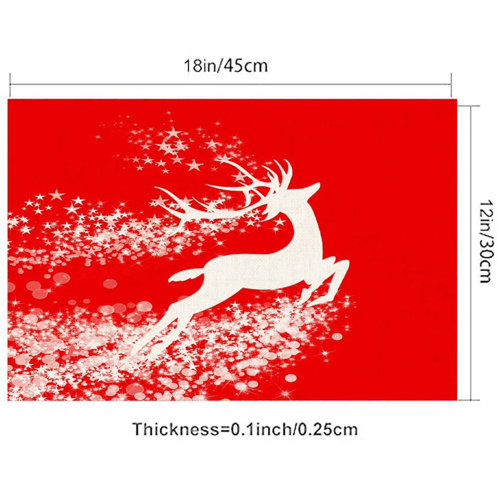 Jesmacti Christmas Reindeer Placemats Set of 4 - 18x12 Inch Red Holiday Dining Mats for Festive Indoor Decor & Dinner Parties - Perfect for Christmas Tablescapes, Family Gatherings & Seasonal Home Decor