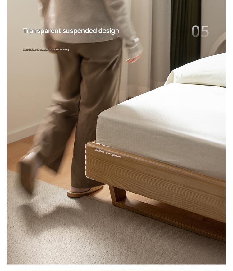 Solid Oak and Ash Wood Nordic Minimalist Floating Bed Frame - Perfect for Modern Bedroom, Guest Room, and Loft Decor