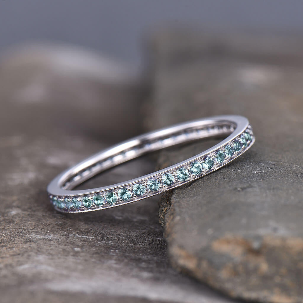 14K White Gold Antique Full Eternity Alexandrite Wedding Band - Channel Set Gemstone Ring for Women, Bridal Jewelry, Anniversary Gift | Perfect for Weddings, Engagements & Special Occasions