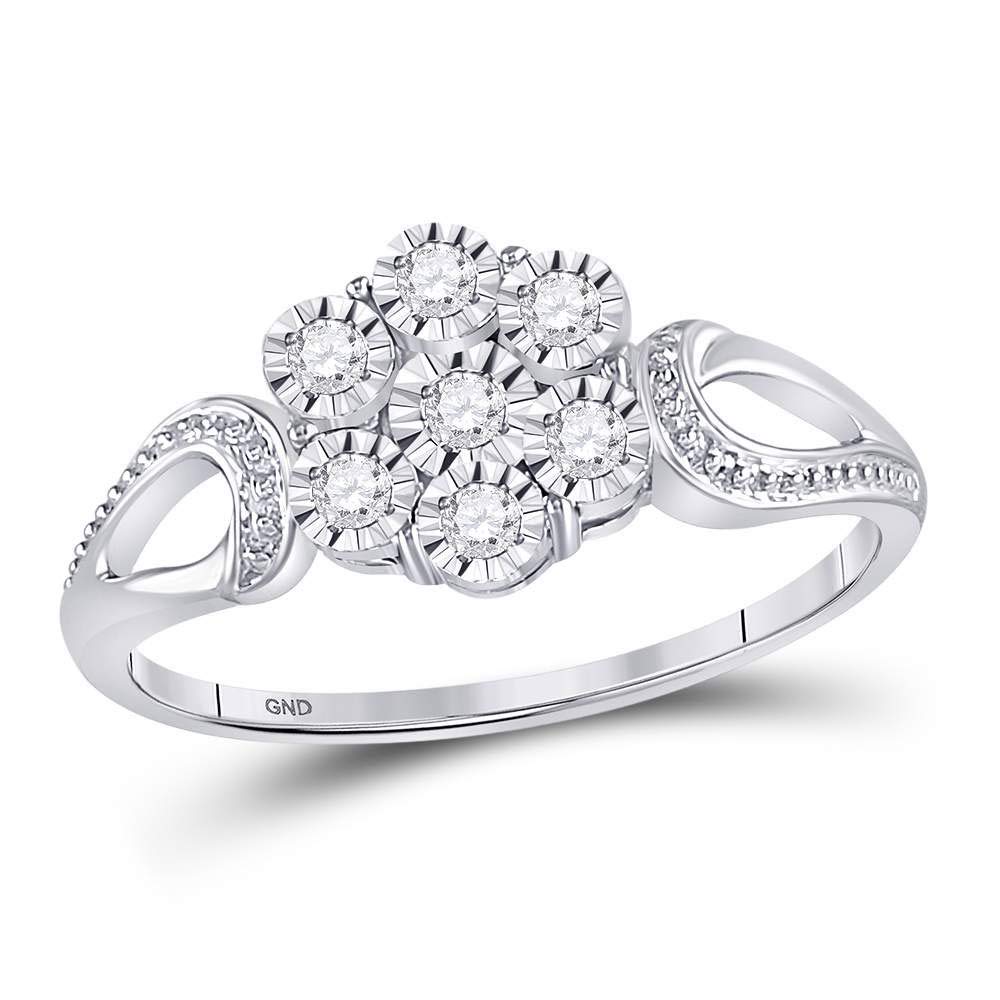 Dazzlingrock Sterling Silver Women's Round Illusion-Set Diamond Flower Cluster Ring 1/8 CTW - Elegant Jewelry for Weddings, Anniversaries & Special Occasions