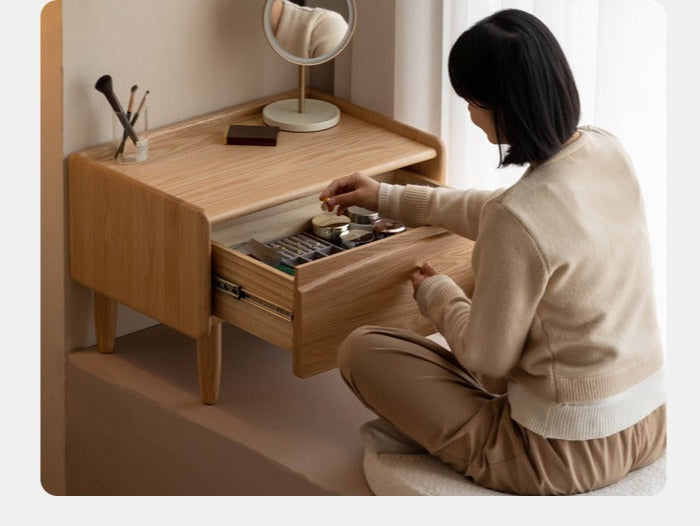 Solid Oak Wood Small Dressing Table with Mirror - Compact Vanity Desk for Bedroom, Makeup & Beauty Station - Perfect for Small Spaces & Apartment Living