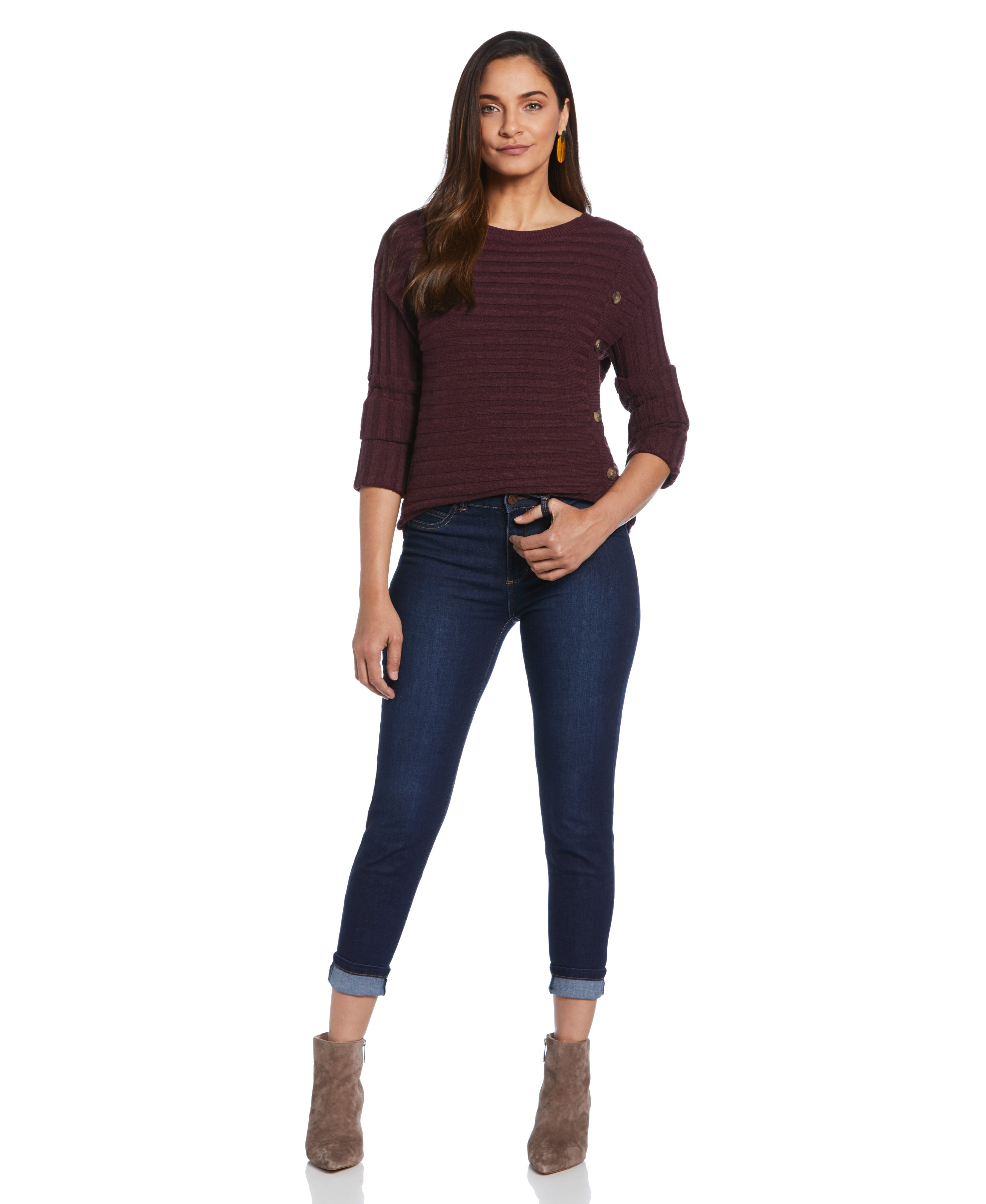Stylish Ribbed Sweater with Button Detail - Cozy Winter Knitwear for Women | Perfect for Casual Outfits & Office Wear