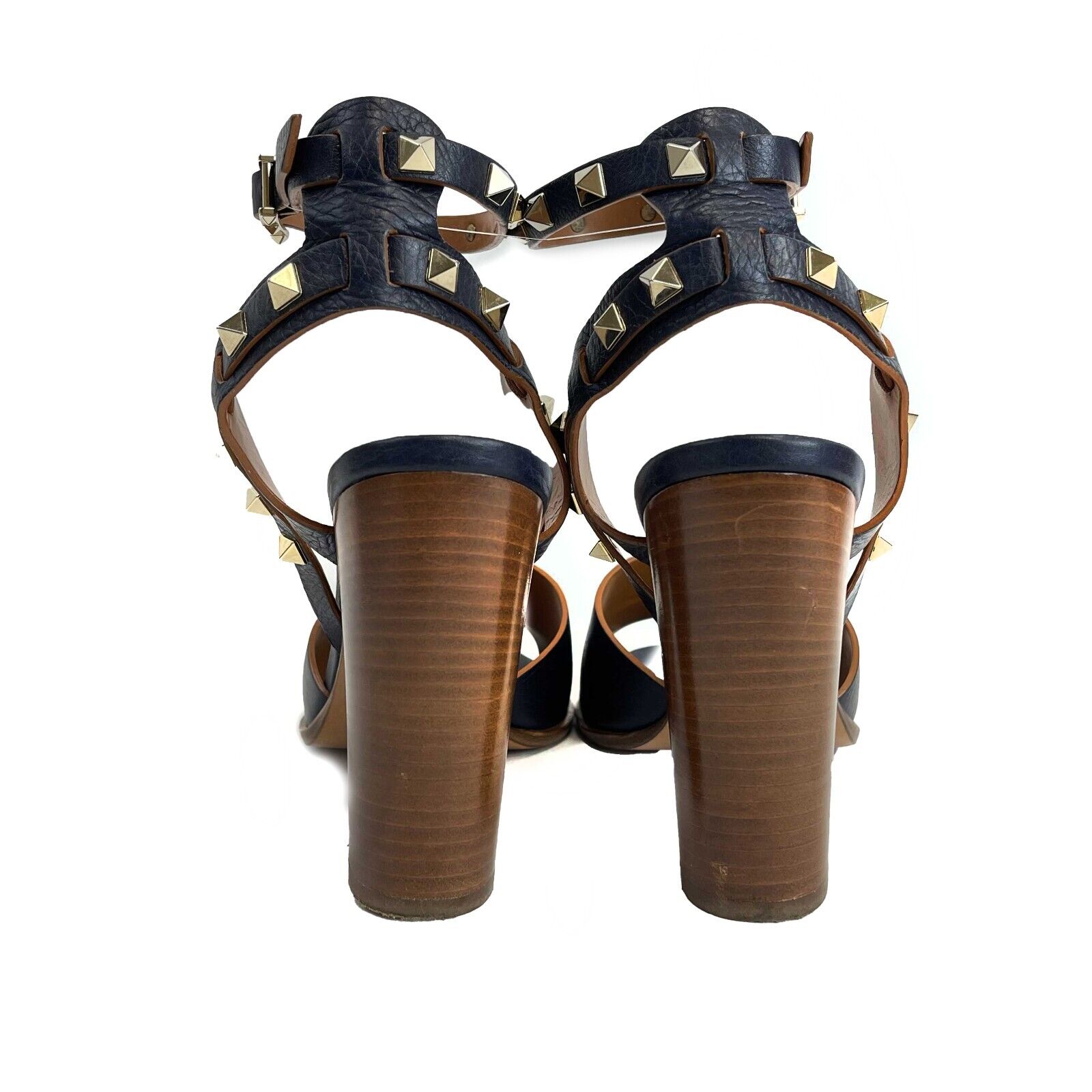 Valentino Garavani Rockstud Leather Ankle Strap Sandals for Women - Navy Blue Size 39 (US 9) | Luxury Designer Heels for Parties, Weddings & Evening Events