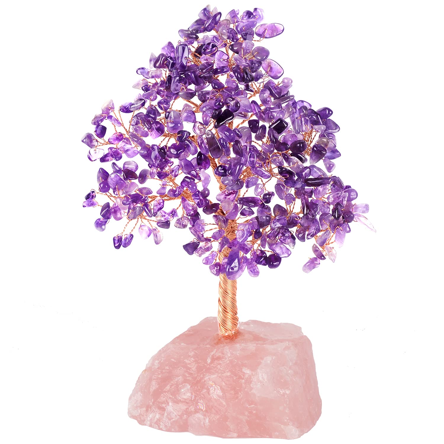 MASGEMES Amethyst Crystal Money Tree & Rose Quartz Bonsai - Feng Shui Wealth & Luck Gemstone Decor for Home Office Desk, Meditation Space & Gift Giving
