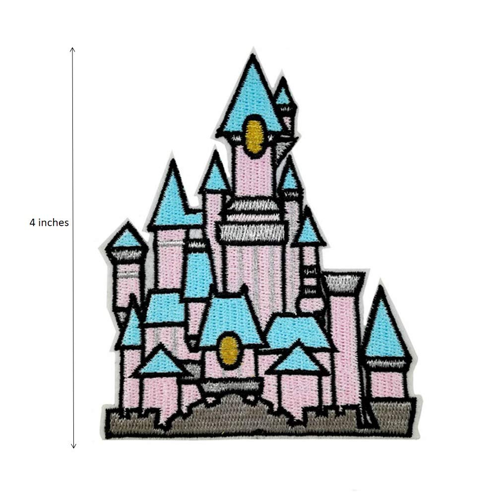 Pink Blue Silver Princess Castle Embroidered Iron-On Patch for Sewing Applique - Perfect for DIY Costumes, Backpacks & Kids Clothing Decorations