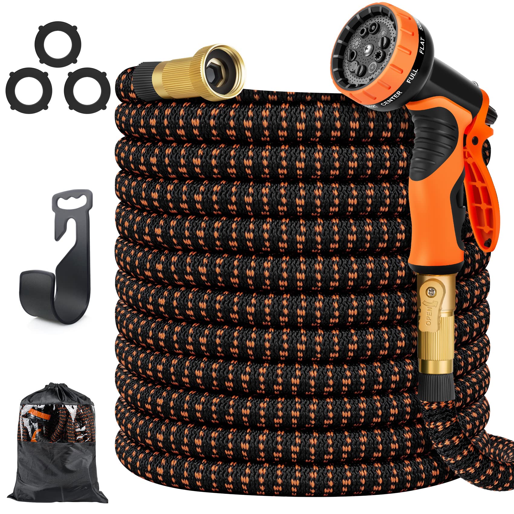 WHIMSWIT 50FT Expandable Garden Hose with 10 Spray Nozzle - Flexible, Durable 3-Layer Latex Water Hose for Outdoor Use - Lightweight Leakproof Car Wash Hose with Solid Brass Connectors - Perfect for Lawn Watering, Plant Care, Car Cleaning & Outdoor Washing