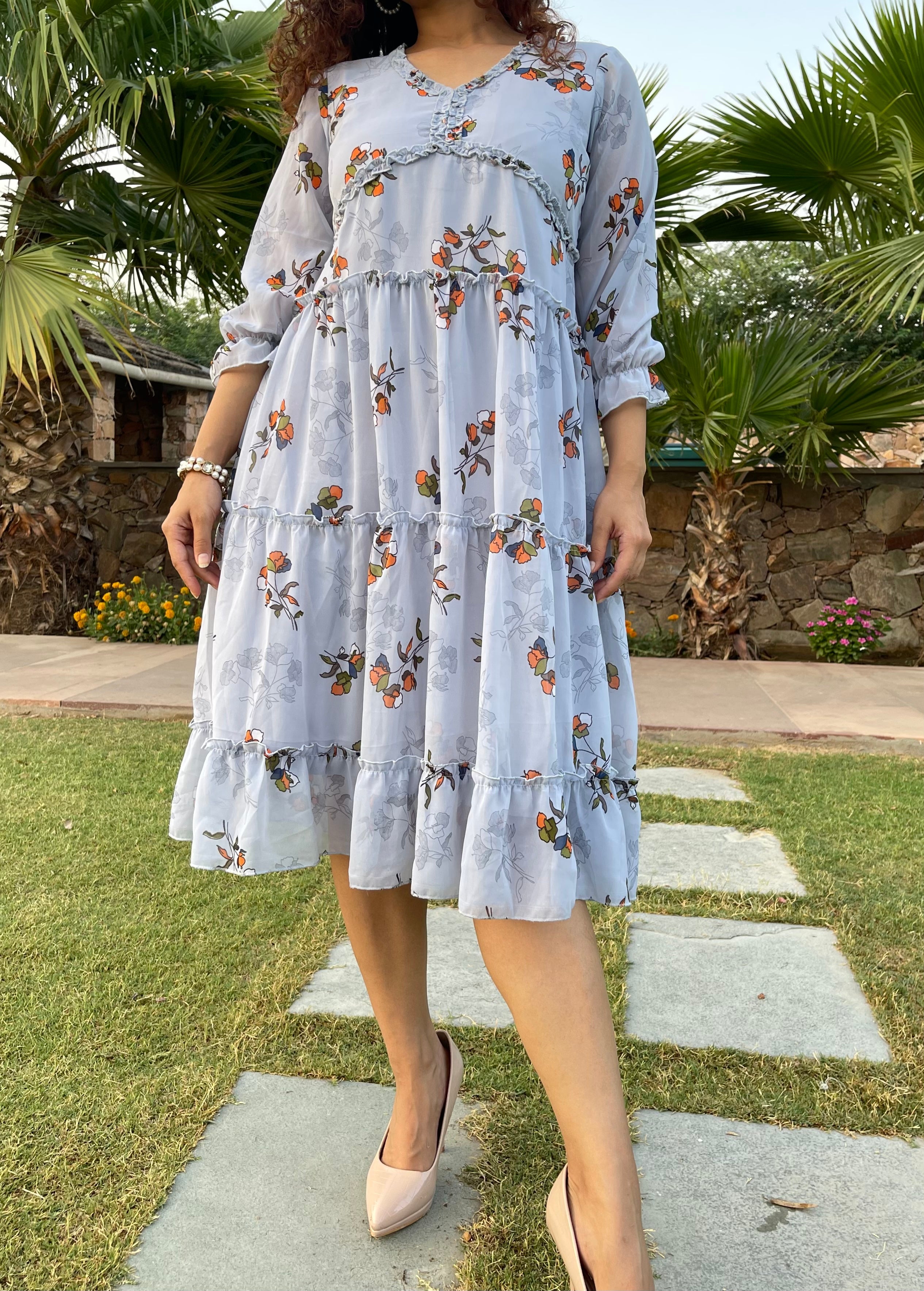 Elegant Grey Ruffle Maxi Dress for Women - Flowy Boho Summer Beach Dress for Vacation, Party & Casual Wear
