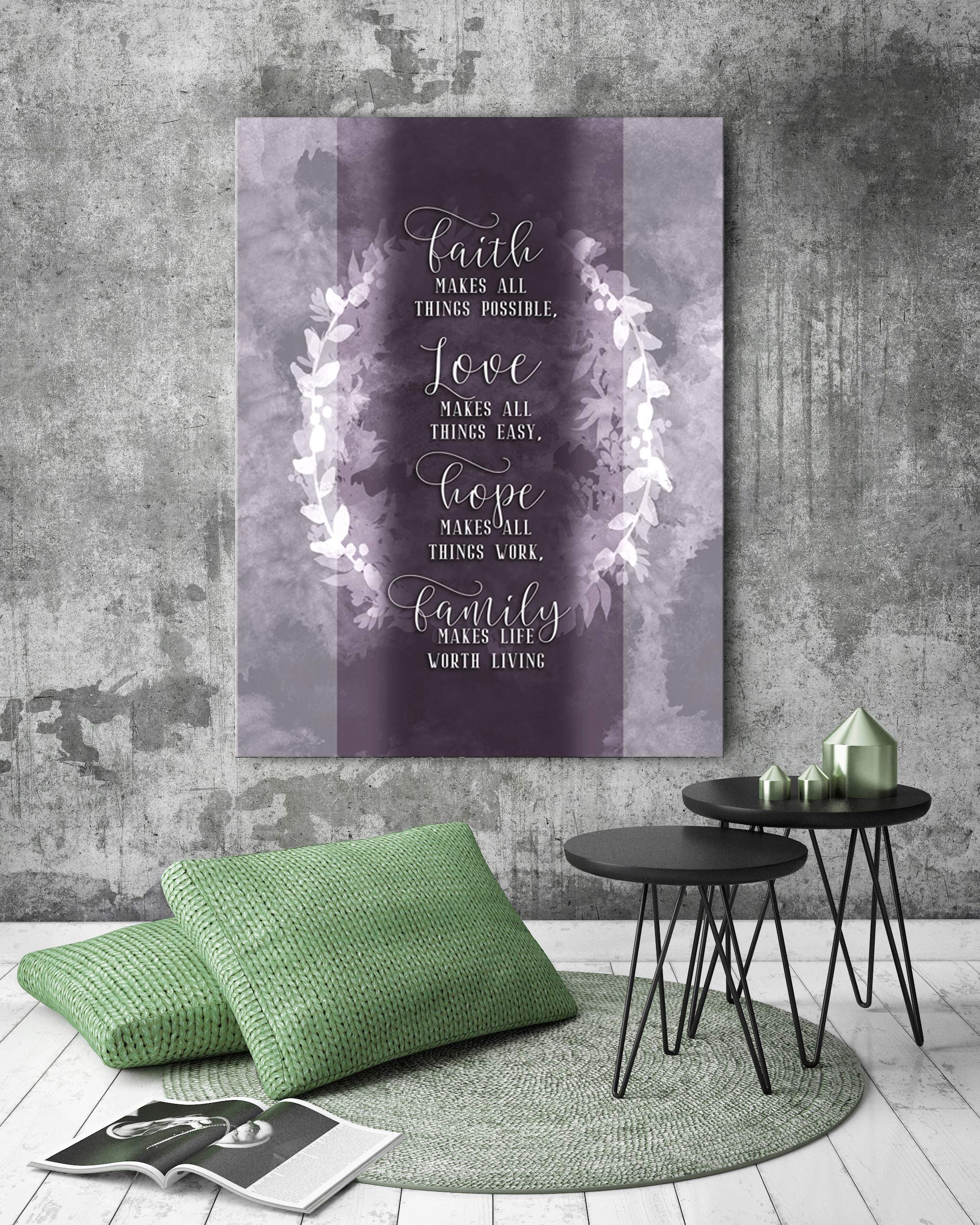 Faith Makes All Things Possible - Motivational Christian Wall Art Decor with Positive Quotes, Large 30x40 Inch Purple Canvas Print for Home, Office & Church Inspirational Décor