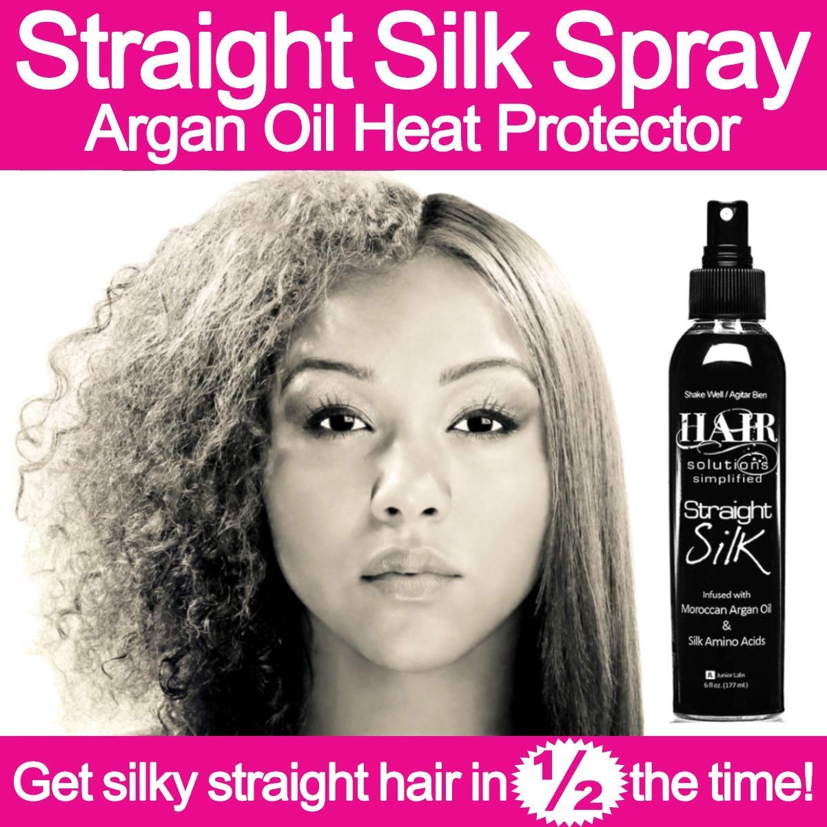 Straight Silk Spray with Moroccan Argan Oil - Alcohol-Free Heat Protectant for Hair Up to 450°F | Hair Straightening Protector & Detangler for Flat Iron & Blow Dry | Unscented Hair Spray Made in USA (64oz) | Perfect for Salon Styling & Daily Frizz Control