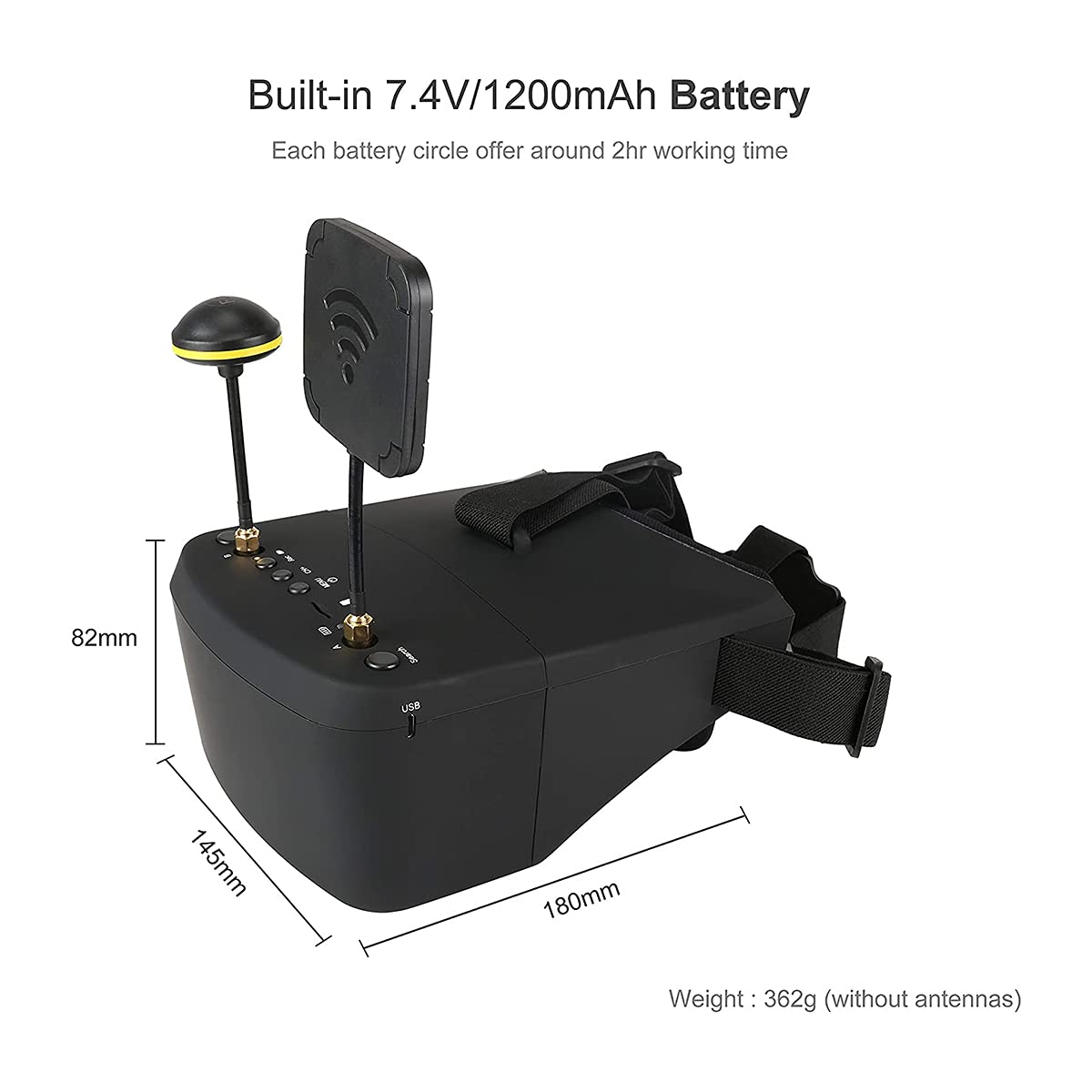 YueLi EV800D 5.8G 40CH FPV Goggles with DVR - 5 Inch 800x480 Diversity Video Headset, Built-in Battery for DJI Avata & FPV Drones - Perfect for Racing, Freestyle Flying & Aerial Photography
