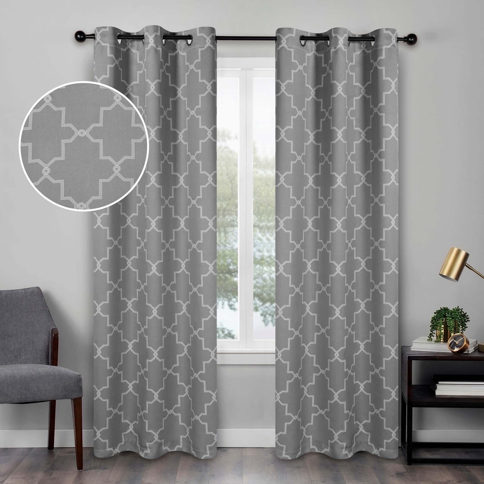Imperial Trellis Grommet Blackout Curtain Panels Set - Room Darkening Window Drapes for Bedroom, Living Room & Home Theater
