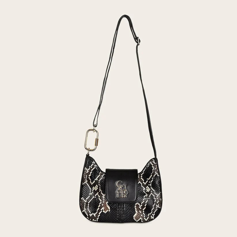 BOD88PI Women's Cuadra Black Fashion Python Crossbody Bag - Stylish Purse for Everyday Use, Work, and Evening Out