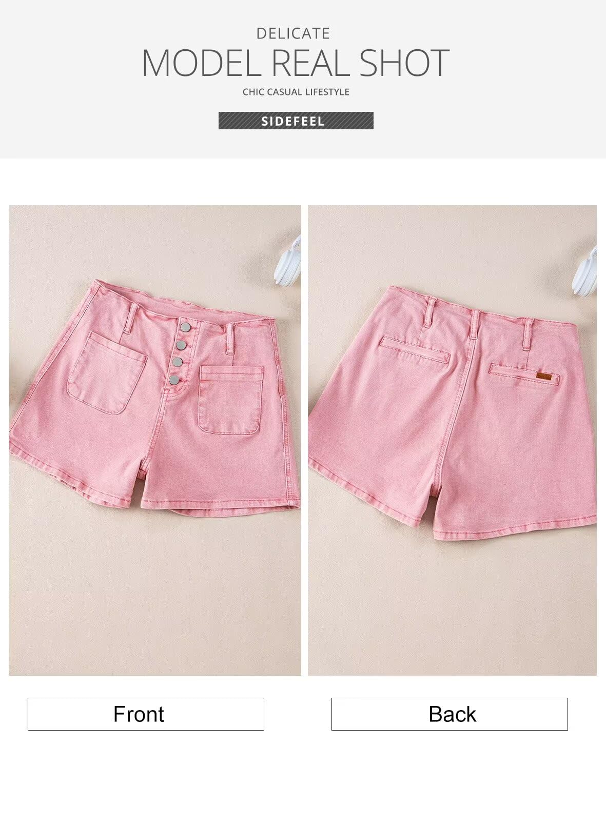 Sidefeel Women's High Waisted Stretchy Denim Shorts with Button Fly | Summer 2025 Fashion | Perfect for Casual Outings, Beach Trips & Street Style