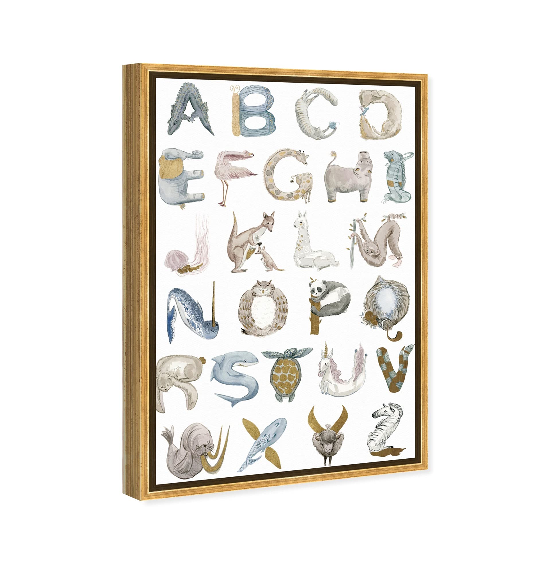 Wild Life Alphabet Gold Framed Canvas Prints - Baby Animals Wall Art by Oliver Gal Artist Co | Perfect for Nursery, Kids Room & Home Decor
