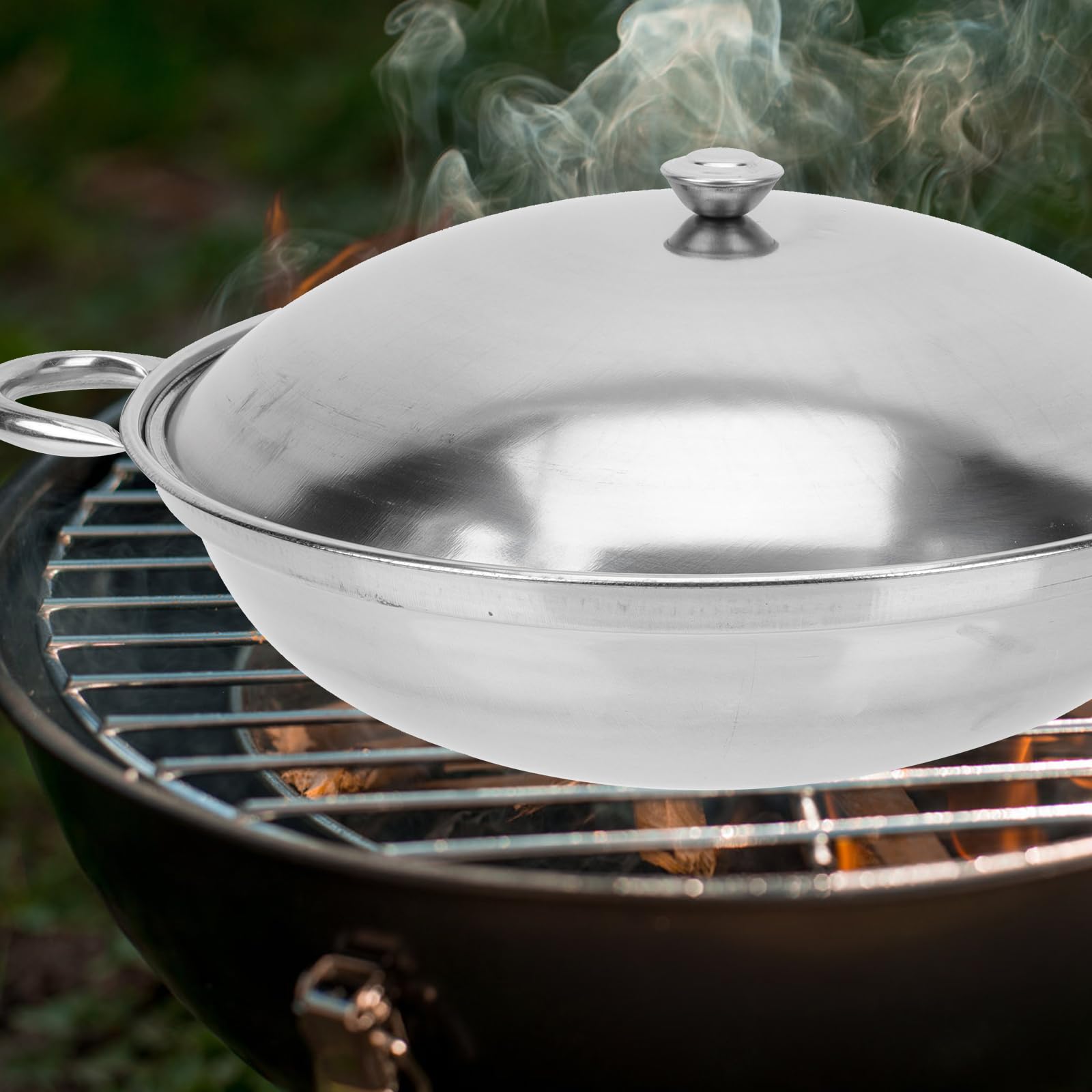 Zerodeko Stainless Steel Wok Stir Fry Pan with Glass Lid - Nonstick Everyday Cooking Pan for Home Kitchen & Camping | Perfect for Stir-Frying, Sautéing, Deep Frying & Outdoor Cooking