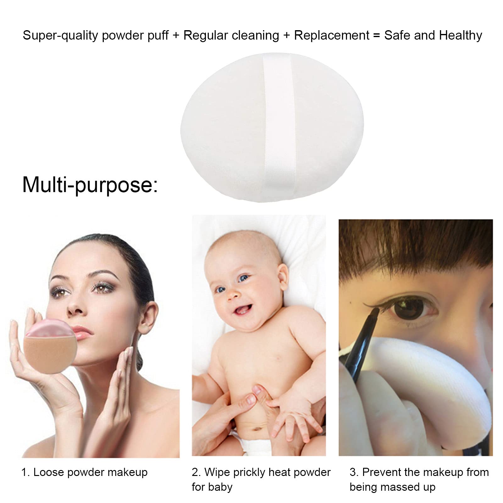 Layfoo 3.9 Inch Round Soft Powder Puff - Premium Cosmetic Sponge for Loose & Pressed Powder, Foundation & Cream Makeup - Ideal for Professional Makeup Application & Touch-Ups (White)