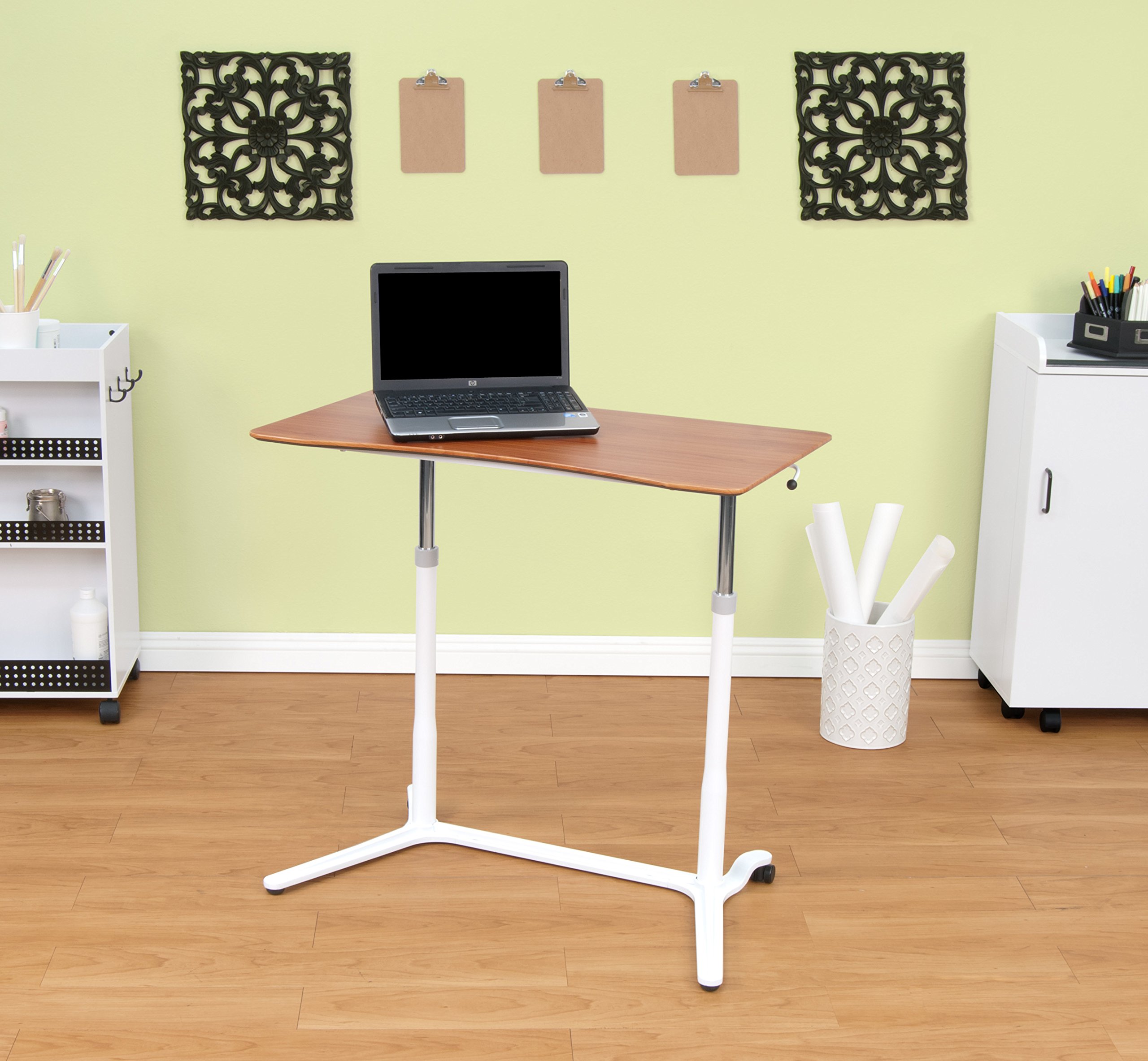 Calico Designs 51231 Sierra Height Adjustable Desk - 37.5 Inch White/Cherry Ergonomic Standing Desk for Home Office, Gaming & Workspace - Perfect for Remote Work & Study