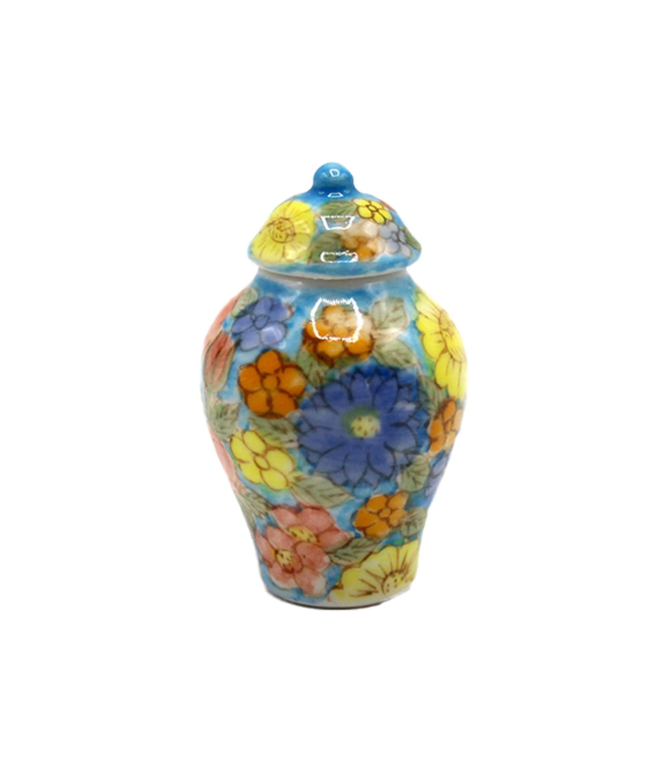 1:12 Scale Large Blue Floral Temple Jar Dollhouse Miniature Ornament - Perfect for Victorian Dollhouse Decor, Fairy Garden Accessories & DIY Craft Projects
