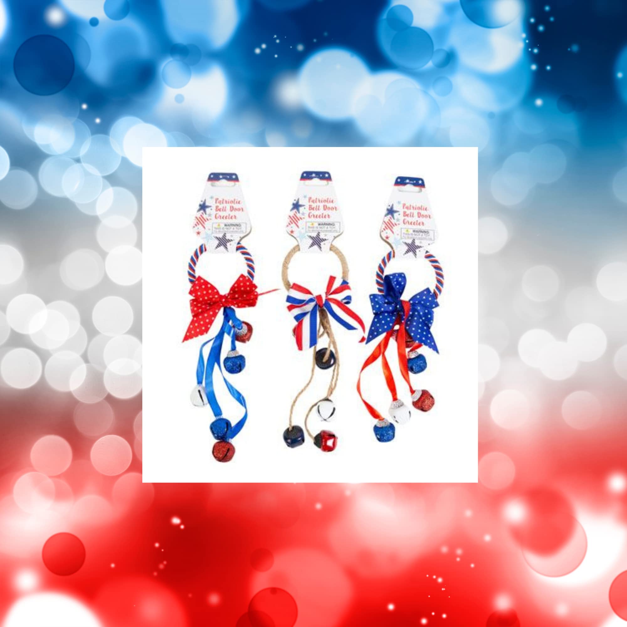 Patriotic Glittery Red White & Blue Door Knob Hanger - 3 Pack with Red & Blue Bow | Festive Holiday Welcome Greeter for Independence Day, Memorial Day & 4th of July Decorations