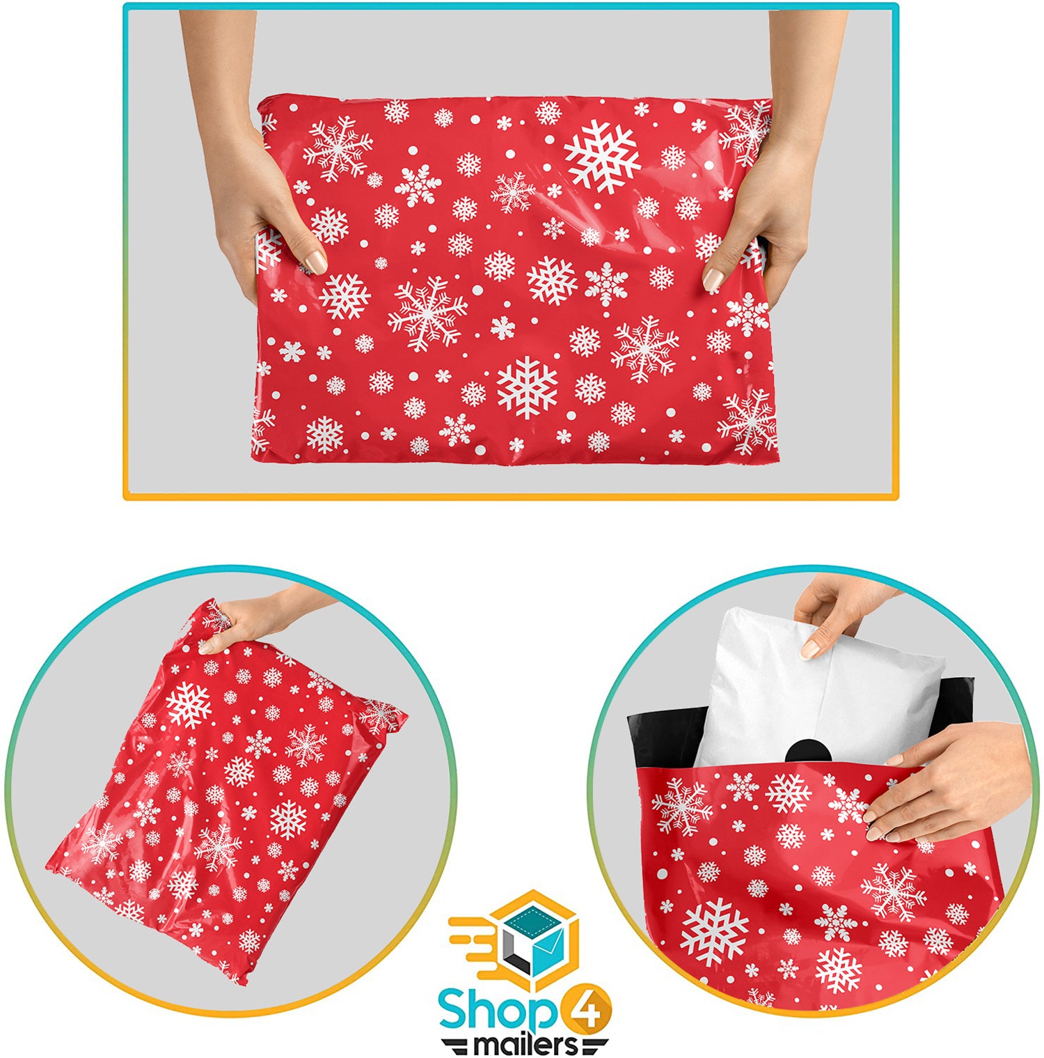 10 x 13 Inch Christmas Snowflake Red Holiday Poly Mailer Envelopes - 2 Mil Thick Waterproof Shipping Bags for Holiday Gifts, Greeting Cards & Ecommerce Packaging (Pack of 10) | Perfect for Christmas, Hanukkah & Winter Season Mailing