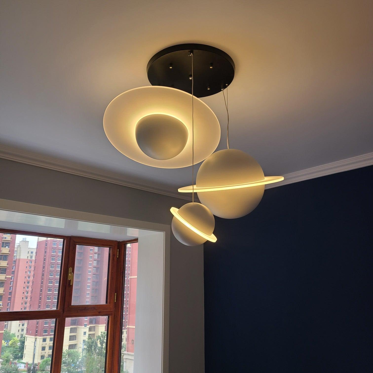 Jupiter Ring Pendant Light - Modern LED Ceiling Fixture for Kitchen Island, Dining Room & Bedroom Lighting | Dimmable Hanging Chandelier with Adjustable Height