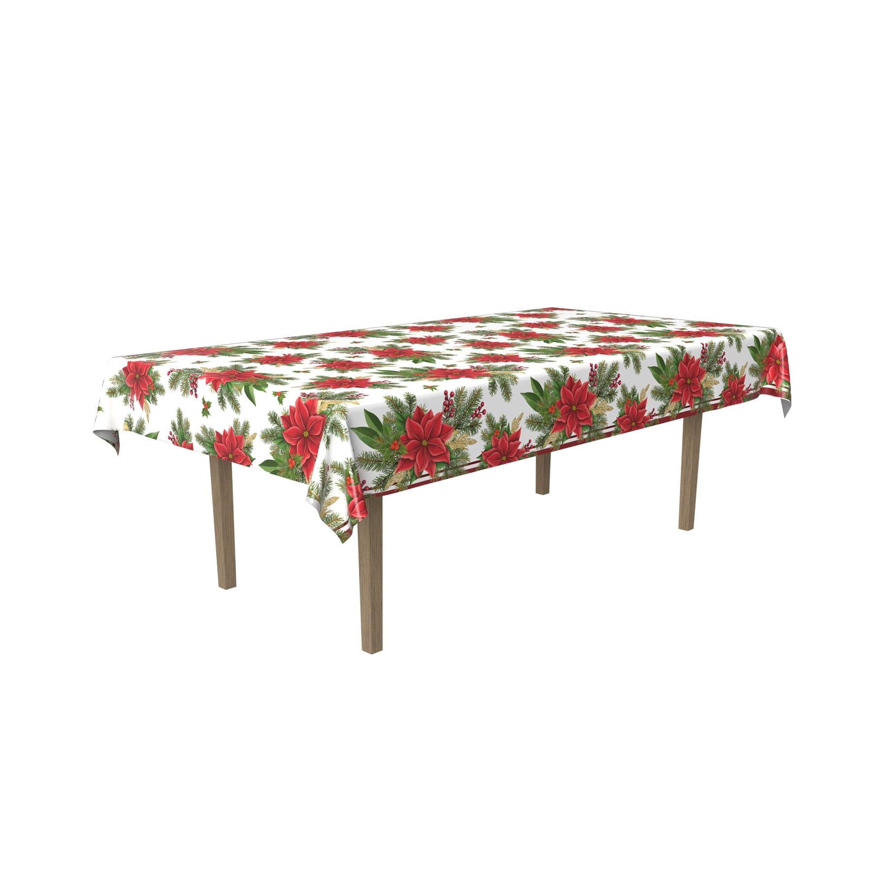 12 Pack Beistle Christmas Poinsettia Table Covers - Holiday Party Decorations for Dining Table, Buffet, and Festive Gatherings