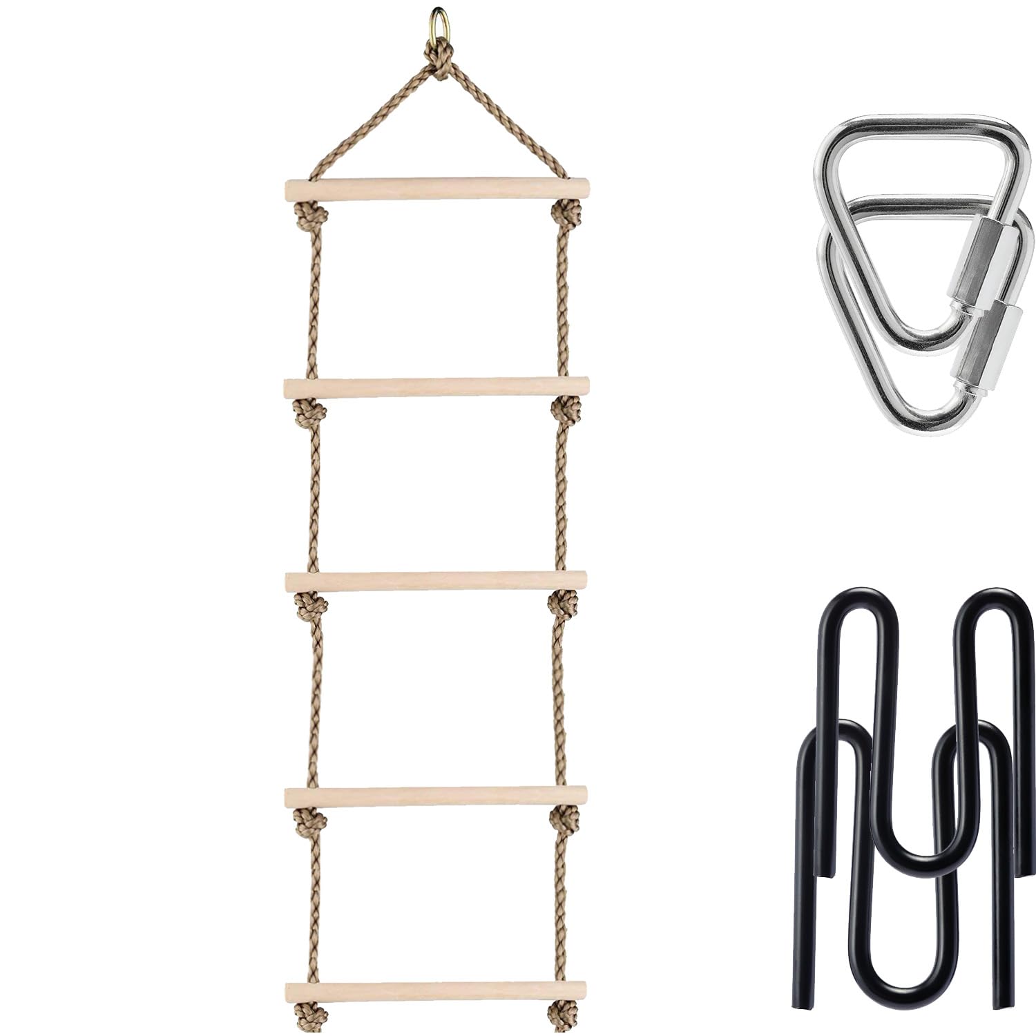 Monkey Line Wooden Ladder - Gorilla Line Compatible Ninja Warrior Obstacle Course Expansion Kit with Durable Buckles & Carabiners | Versatile Setup for Backyard Training, Gym Equipment & Kids Playground | Easy Installation for Home Fitness & Outdoor Adventure