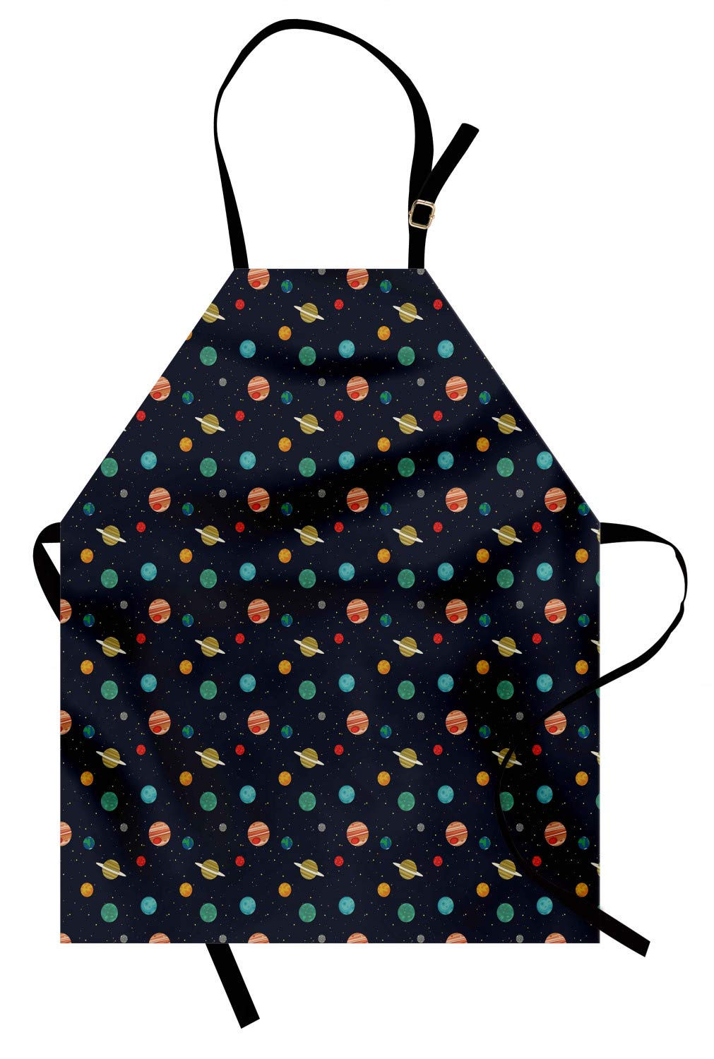 Ambesonne Galaxy Apron - Unisex Adjustable Kitchen Bib with Cartoon Planets & Stars Design for Cooking, Baking & Gardening - Adult Size Multicolor Apron for Home Chefs & Space Enthusiasts