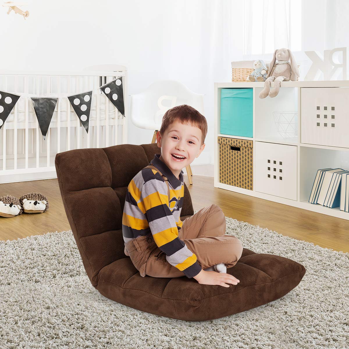14-Position Adjustable Folding Sofa Chair - Convertible Sleeper Bed & Gaming Recliner for Living Room, Bedroom, Home Theater - Comfortable Floor Couch in Brown (Perfect for Small Spaces, Guest Beds & Relaxing)