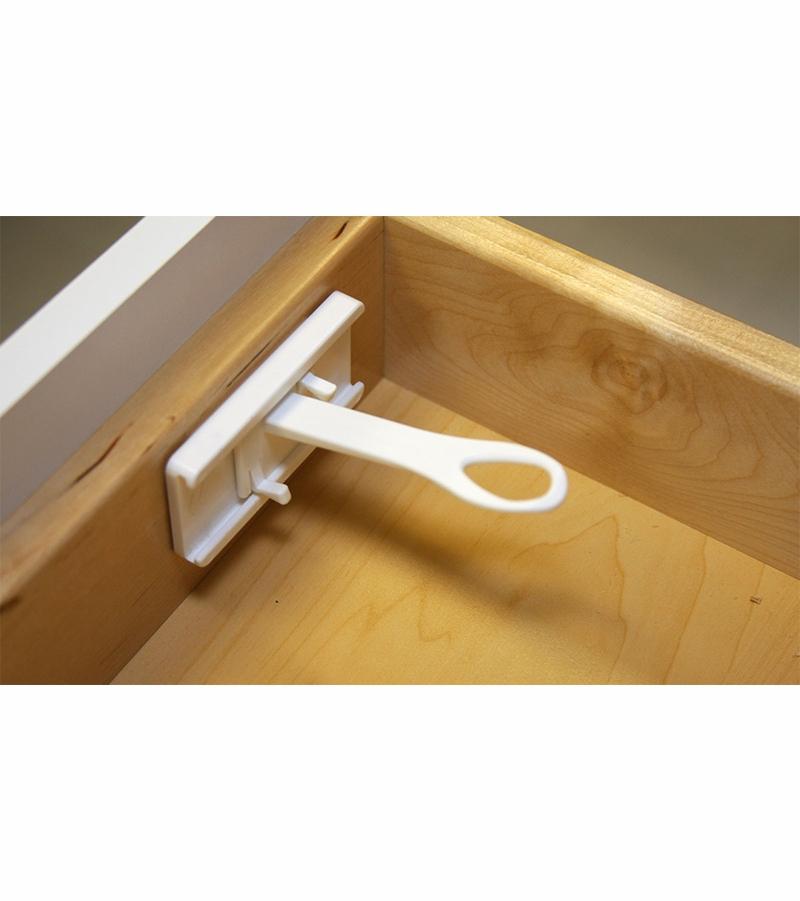 Qdos SureCatch Top Drawer Adhesive Latches - 4 Pack Cabinet Latches for Baby Proofing, Child Safety & Furniture Security - Perfect for Kitchen Cabinets, Dressers & Nursery Furniture