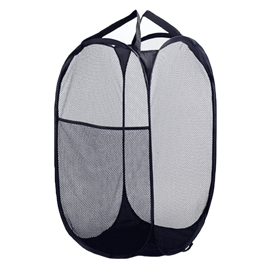 Foldable Mesh Laundry Basket - Portable Storage Bin & Hamper Organizer for Clothes, Home & Travel (Black, One Size) - Perfect for Dorm, Apartment & Camping Use