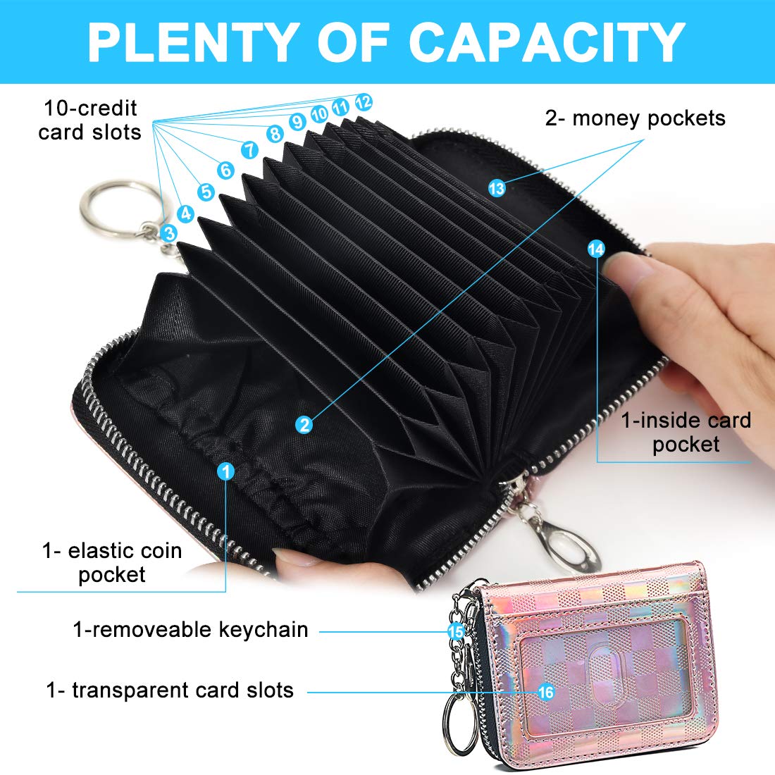 HerriaT Genuine Leather RFID Blocking Wallet for Men & Women - Slim Bifold Credit Card Holder with Zipper Coin Pocket & Keychain - Perfect for Travel, Business & Everyday Use