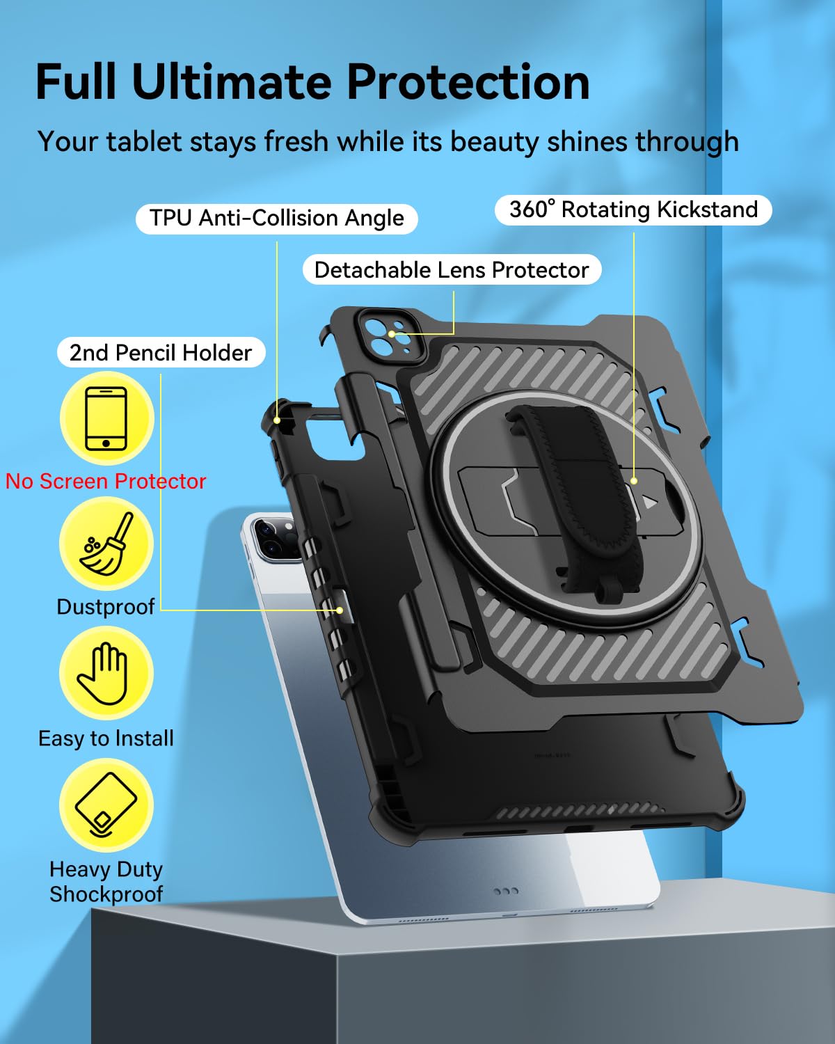 ROISKIN iPad Air 11 inch Case 6th Generation (2024) - Heavy Duty Shockproof Rugged Protective Cover for iPad Air 5th/4th Gen & iPad Pro 11