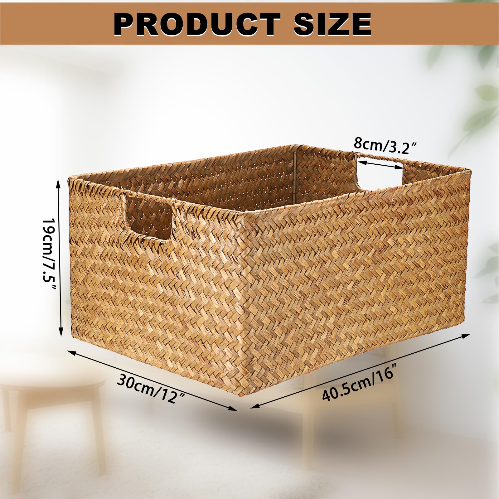 Seagrass Storage Basket - X-Large Handwoven Wicker Bin with Handles for Bedroom, Pantry & Closet Organization