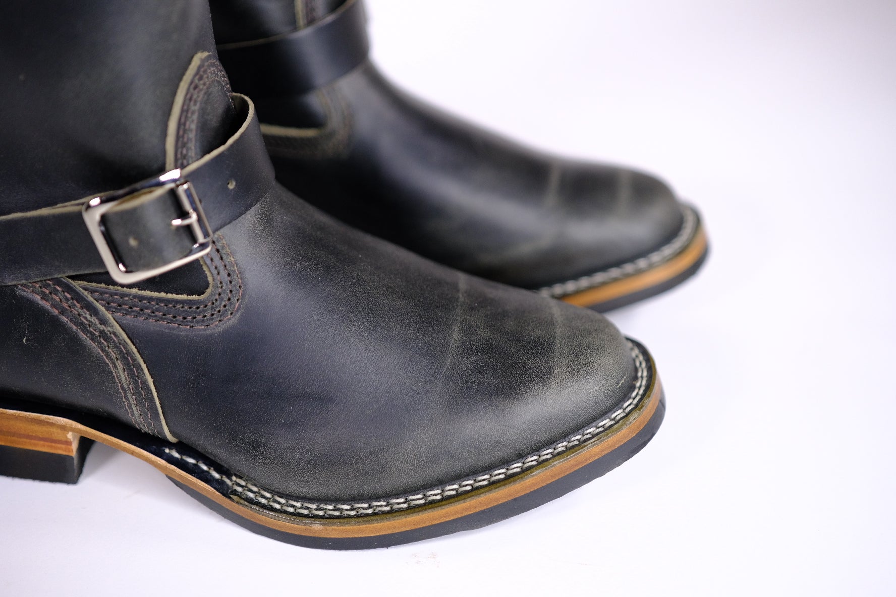 Premium Wesco Boots X The Shop Mister Lou - Petrolio Olive Waxed Black Horsehide Engineer Boots for Men | Durable Work & Motorcycle Riding Footwear