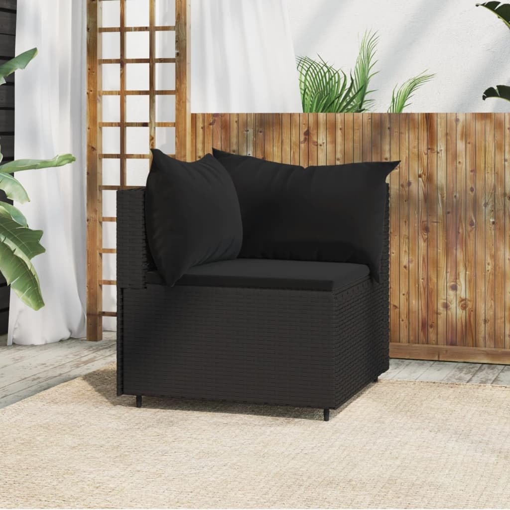 YAFF Black Poly Rattan Patio Corner Sofa Set with Cushions - Outdoor Garden Furniture for Backyard, Poolside & Balcony Relaxation