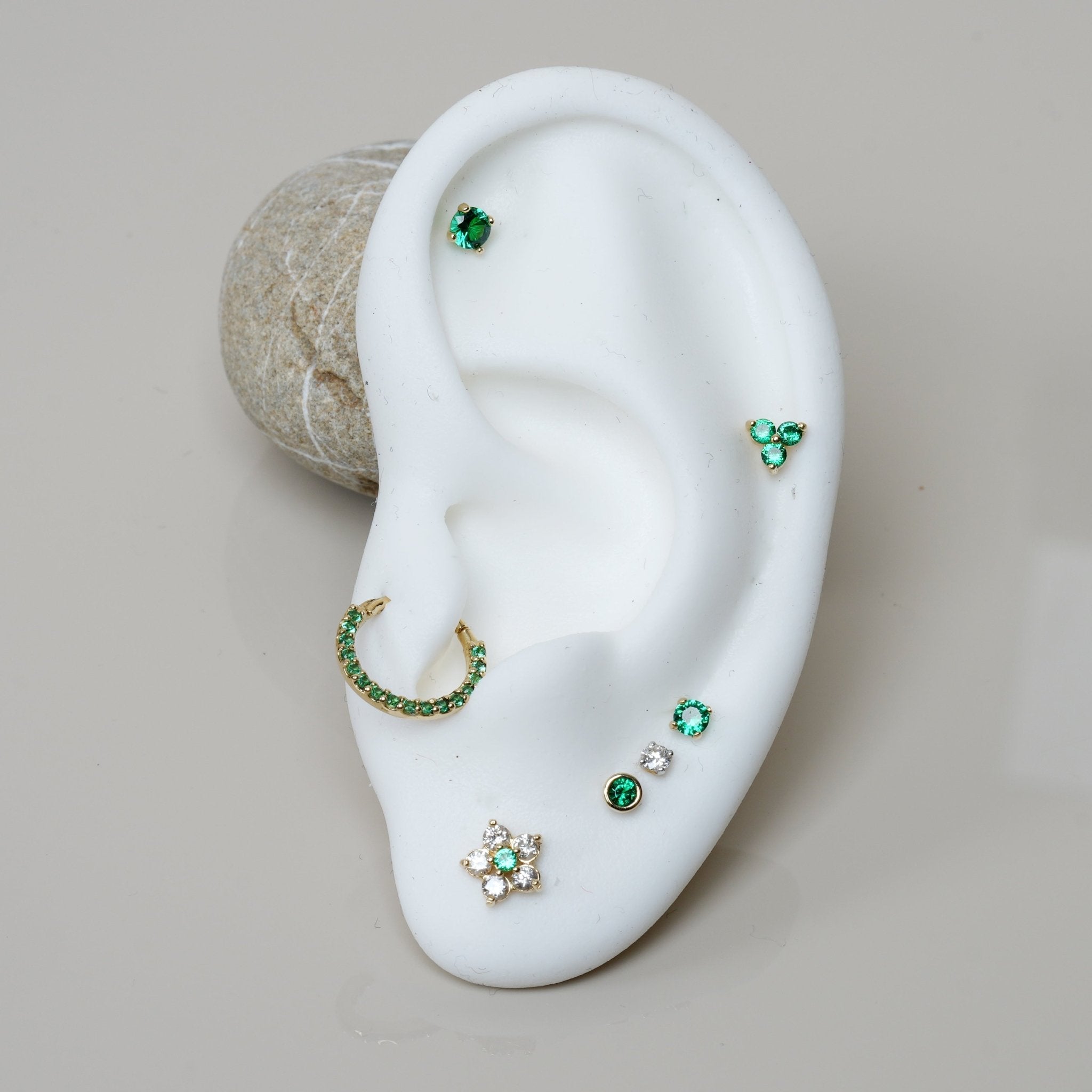 14K Yellow Gold Emerald Studded Clicker Hoop Earrings - Elegant Dangle Earrings for Women, Perfect for Parties, Weddings & Everyday Wear