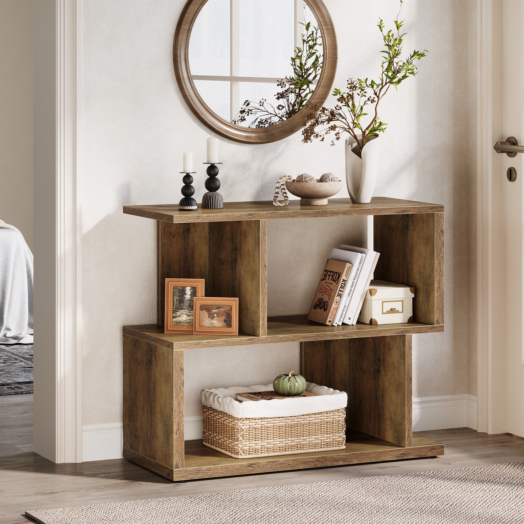 2 Tier End Table with Storage Cube - 31.5 Inch Modern Side Table for Living Room, Bedroom | Space-Saving Nightstand with Shelves for Home Decor & Organization