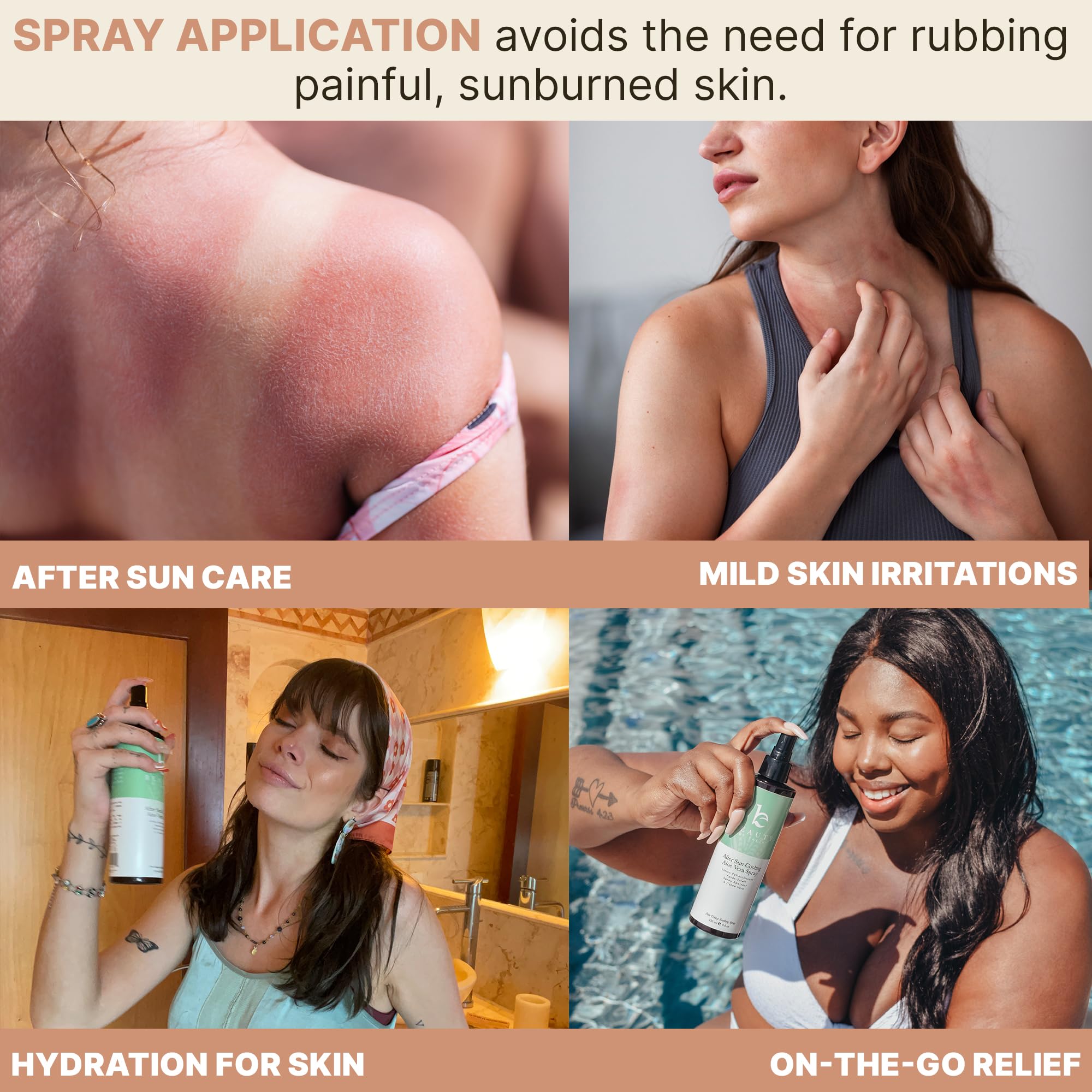 Organic Aloe Vera After Sun Cooling Spray by Beauty by Earth - USA Made, Fast Absorbing Sunburn Relief & Skin Hydration for Body | Perfect for Post-Sun Exposure, Beach Days & Outdoor Activities