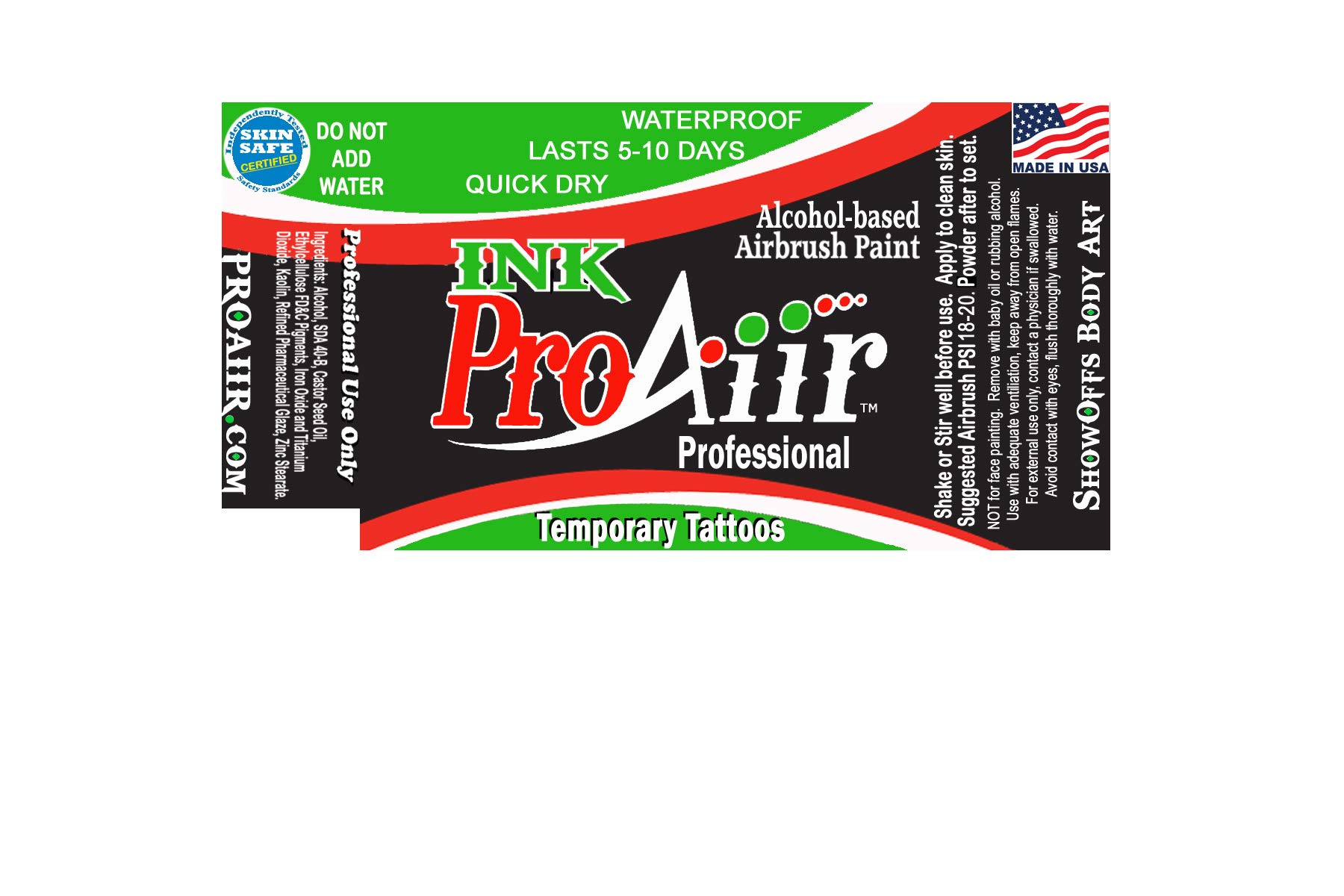 ShowOffs Body Paint - ProAiir Temporary Tattoo Ink Starter Kit - 6 Bottles (2.1oz/60ml Each) - Safe, Vibrant Colors for Face & Body Art - Perfect for Halloween, Cosplay & Festivals