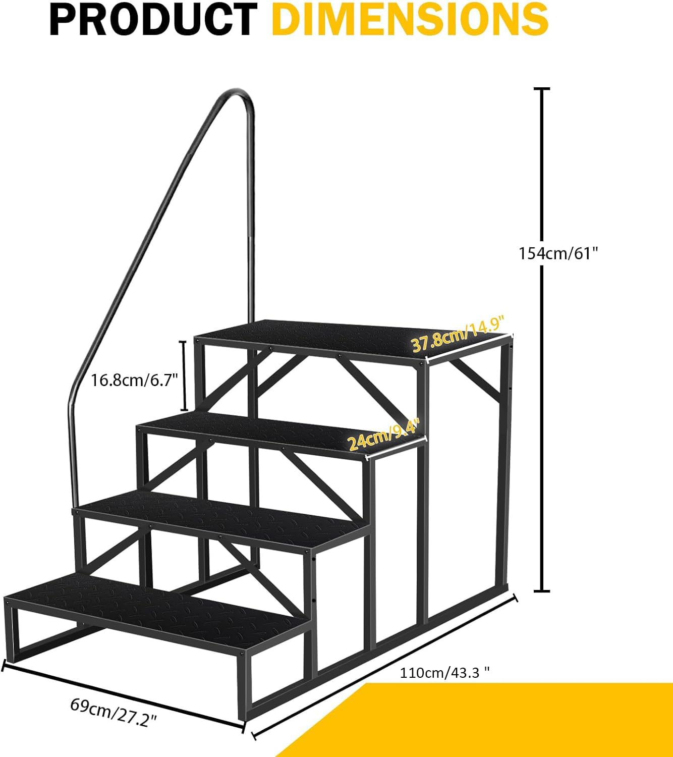 Above Ground Swimming Pool Ladder with Handrail - Heavy Duty 660 lb Capacity RV Step Stool for Hot Tubs, Spas, Travel Trailers & 5th Wheel Campers (4-Step Design) - Perfect for Safe Entry/Exit in Pools, RV Living & Outdoor Relaxation