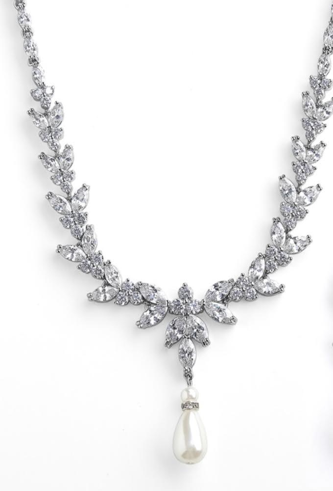 MADISON Simulated Diamond & Pearl Drop Earrings and Necklace Set - Elegant Jewelry for Women, Wedding, Party & Special Occasions