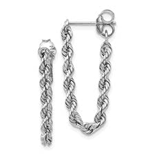 14K White Gold Rope Chain Dangle Post Earrings for Women - Elegant Hanging Jewelry Gift for Birthday, Anniversary & Special Occasions - Perfect for Parties, Weddings and Everyday Wear