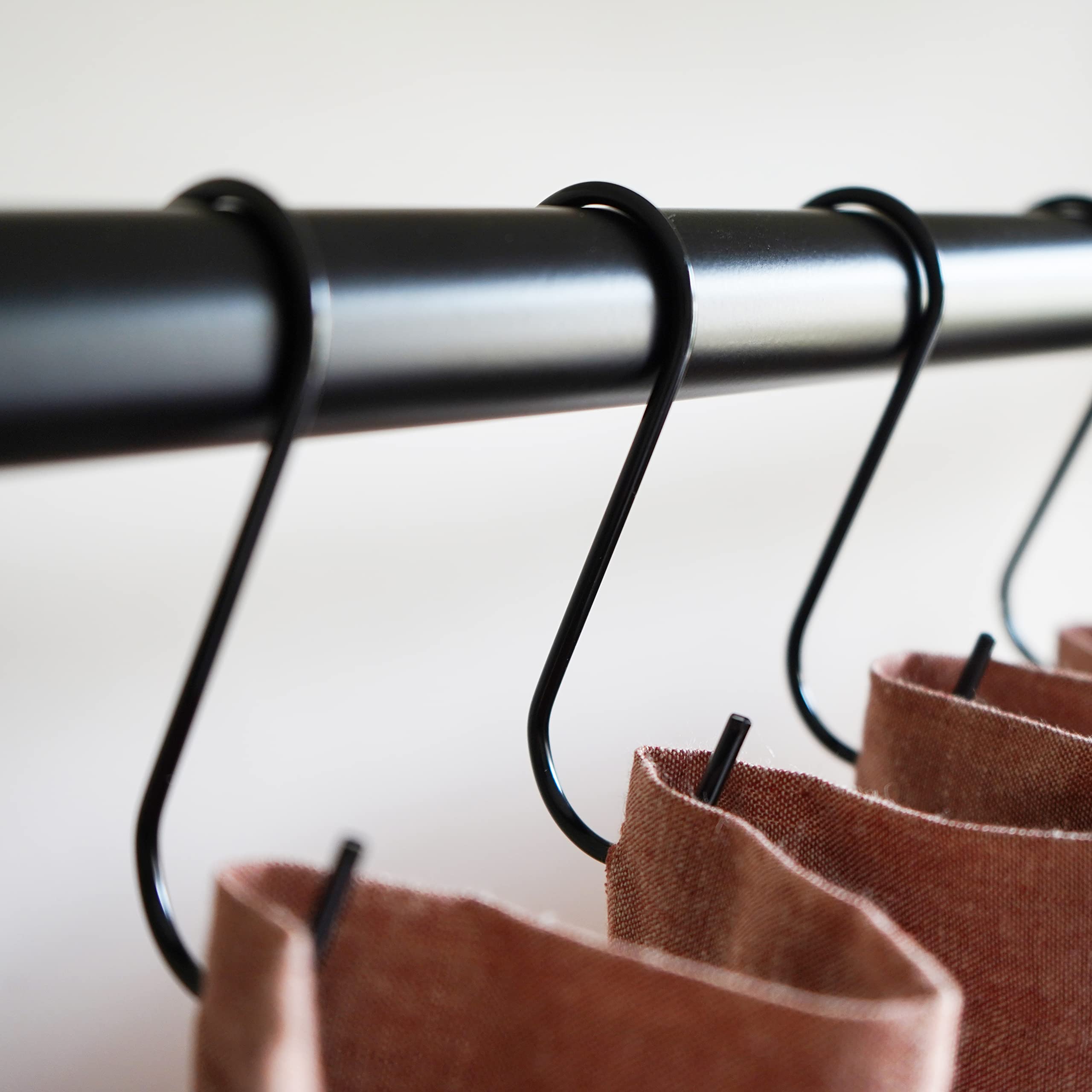 Minimalist Shower Curtain Hooks - 12 Pack Stainless Steel S Hooks for Bathroom, Closet, Purse & Bag Hanging - Durable Black Metal Hooks with Rust-Resistant Finish - Perfect for Home, Office & Travel Organization