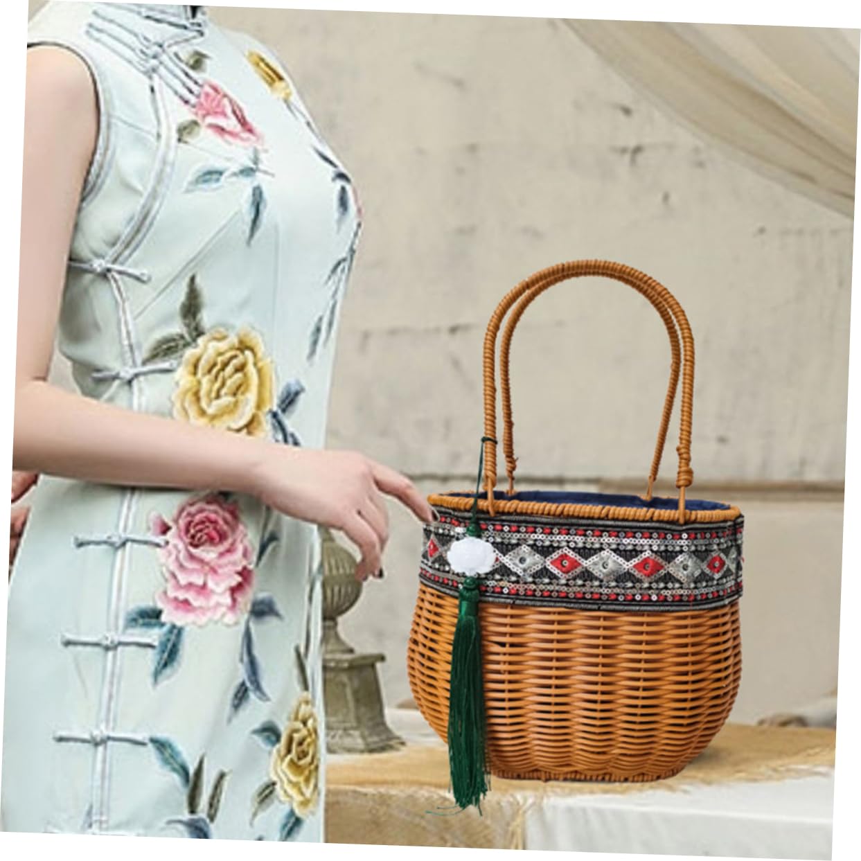 Bestoyard Natural African Rattan Handbag - Fair Trade Seagrass Market Basket with Handle for Groceries, Toy & Magazine Storage - Perfect for Flower Girl, Beach, Picnic & Home Decor